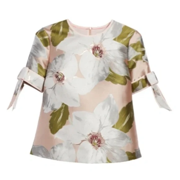 NWOT Ted Baker 'Caytey' Chatsworth Bloom Dusty Pink Bow Sleeve Top - Picture 12 of 15
